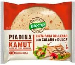 Piadina KAMUT Orgánica, Harina de Trigo Khorasan, Lista para Rellenar con Salado o Dulce, 225 g. Pack de 2