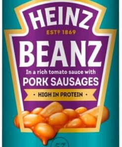 Heinz Frijoles al horno y salchichas de cerdo de gran tamaño 415g