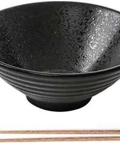 MUXUE Tazón De Ramen Japonés De Cerámica,Tazones De Sopa Creativos con Palillos, Cuenco Grande De Fideos Vintage 900ml, Ramenbowls De Personalidad para Cereales, Pasta, Fideos, Aperitivo, Etc.(Negro)