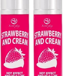 SECRET PLAY - Lubricante con Efecto Calor & Aceite de Masaje 2 en 1 | Textura Sedosa para Juegos de Pareja | Sensación Estimulante y Comestible | Sabor Fresas con Nata | 50 ml (Paquete de 2)