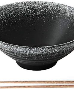 MUXUE Tazón De Ramen Japonés De Cerámica,Tazones De Sopa Creativos con Palillos, Cuenco Grande De Fideos Vintage 900ml, Ramenbowls De Personalidad para Cereales, Pasta, Fideos, Aperitivo, Etc.(Negro)