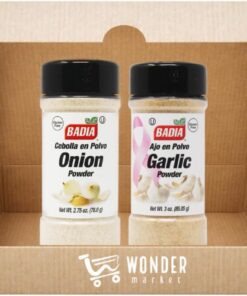 Wondermarket. Badia Pack de Condimentos Esenciales: Ajo en Polvo (85.05g / 3 oz) y Cebolla en Polvo (78g / 2.75 oz) – Sazonadores Naturales Libres de Gluten para Cocina, Kit de Especias Gourmet con Ca