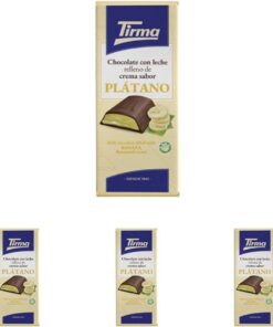 Tirma Tableta de Chocolate con Leche Rellena de Crema Sabor Platano, 110g - Chocolate Cremoso con Relleno de Menta, Perfecto para Postres y Snacks (Paquete de 4)