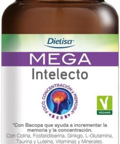 Dielisa - Mega Intelecto, Complemento Alimenticio con Extracto de Bacopa, Ginkgo Biloba, Colina, Taurina, Hierro, Zinc y Vitaminas, Favorece el Foco, la Memoria y la Concentración - 60 Cápsulas