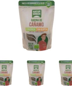 NaturGreen - Harina de Cáñamo 300 g, 100% Semillas de Cáñamo Molidas, Fuente de Proteína y Fibra, Ecológica, Vegana, Sin Gluten, Para Smoothies, Repostería o Panes (Paquete de 4)
