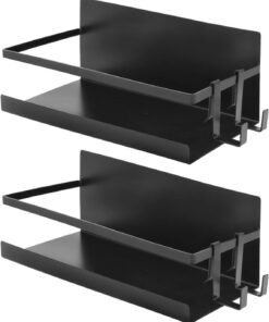 joeji's Kitchen Juego de 2 estante nevera universal y 4 ganchos estanteria especias cocina magnética especiero magnetico de acero recubierto de zinc estante frigorifico organizador especias cocina
