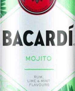 BACARDÍ Mojito es un cóctel enlatado, ALC. 5%, 12 x 25 cl / 250 ml, listo para beber, elaborado con ron BACARDÍ Carta Blanca y mezclado con lima y hierbabuena