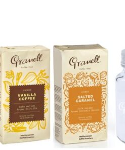 Pack Café Molido para preparar Frío.100% Arábica. Café de COCO, SALTED CARMAEL Y VAINILLA. Con Jarra de Cristal.