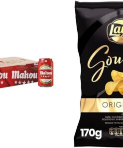 Mahou 5 Estrellas, Pack de 28 Latas x 33 cl, Cerveza Especial Dorada Lager Con Sabor 5 Estrellas, 5.5% Volumen de Alcohol + Lay's Gourmet Patatas Fritas con Sal, 170g, Sabor Salado