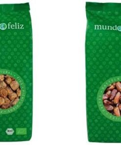 Mundo Feliz - Higos ecológicos secos, 2 bolsas de 500 g & Dátiles ecológicos secos sin hueso, 2 bolsas de 500 g