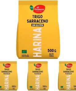 El Granero Integral - Harina de Trigo Sarraceno BIO - 500 g - Sin Gluten - Rica en Fibra y Nutrientes - Mejora la Digestión - Apta para Veganos (Paquete de 4)