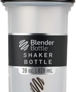 BlenderBottle Classic V2 - Botella mezcladora con bola de acero inoxidable, perfecta para batidos de proteínas, apta para lavavajillas, 830 ml, transparente/negro