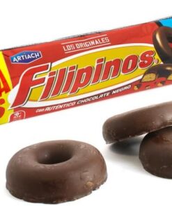 iChuches- rosquillas de galletas recubiertas Filipinos, de chocolate con leche, de chocolate negro, de chocolate blanco. Caja de 12 paquetes de 128gr (chocolate negro)