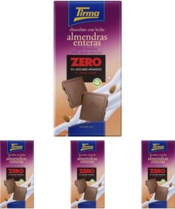 Tirma Chocolate ZERO con Leche y Almendras - Sin Azúcares Añadidos, 125g (Paquete de 4)