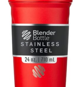 BlenderBottle Strada - Botella térmica de acero inoxidable con BlenderBall, coctelera de proteínas y agitador de fitness, sin BPA, doble pared, aislado al vacío, color rojo, 375 g