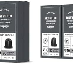 by Amazon - Cápsulas de café Ristretto, tueste medio, compatibles con Nespresso, 100 unidades, 5 paquetes de 20, certificado Rainforest Alliance (Paquete de 2)