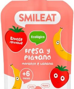 Postre lácteo infantil con puré de fresa y plátano Smileat bolsa 100 g (Paquete de 6)