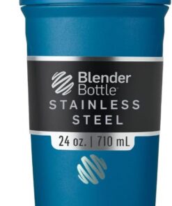 BlenderBottle Strada - Botella térmica de acero inoxidable con BlenderBall, coctelera de proteínas y agitador de fitness, sin BPA, doble pared, aislado al vacío, color azul océano, 375 g