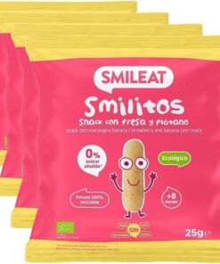 Smileat | Bolsas de Smilitos Ecológicos para Niños Sabor Fresa y Plátano | Gusanitos Saludable para Niños | Snack Saludable de Maíz | Alternativa Merienda Infantil Sana | 1 Bolsa de 25 g