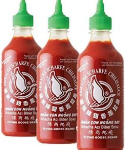 Salsa Sriracha tradicional tailandesa 455 ml Pack 3 botellas con tapón dosificador Picante equilibrado con ajo para ramen, noodles, wok, burgers y dips