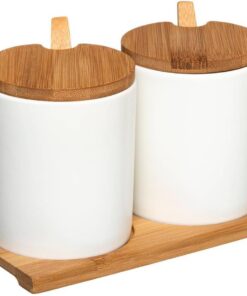 2 TARROS para Especias EN CERÁMICA + BAMBÚ |L. 18 x D. 9,5 x H. 11,5 cm