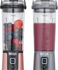 Ninja Blast 2x Batidora portátil de 530 ml, tapa a prueba de fugas y boquilla, pequeña, potente, sin cable, smoothies, batidos, hielo y fruta congelada, dorado rosa y plateado metalizado, BC151UKEUGV