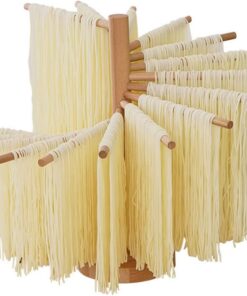 Jetcloud Estante de secado de pasta plegable, secador de soporte de espagueti de madera con 16 varillas de brazo, estante colgante de fideos frescos hechos en casa para cocinar fideos de pasta