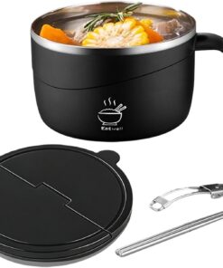Cuencos para Fideos con Palillos 1200ml Tazas De Sopa Portátiles Con Tapa Y | Bol En Acero Inoxidable Para Fideos Para Cocina, Arroz, Sopa, Pasta, Avena, Ensalada, Hogar, Universidad Y Dor