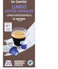 Our Essentials by Amazon Cápsulas de Café Lungo, Compatibles con Nespresso, 20 unidades, 1 paquete (Paquete de 5)