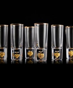 DUJUST Vasos de Cristal para Chupitos (2oz), Juego de Vasos para Chupitos Decorados con Escamas de Oro de 24K, Sin BPA y Sin Plomo, Opciones de Regalo - 6 uds.