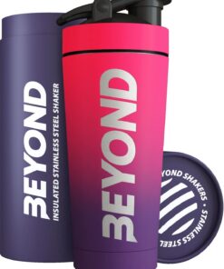 Coctelera de proteínas de metal aislado, botella de suplemento de acero inoxidable, sin BPA, para gimnasio, 735 ml, color rosa y morado