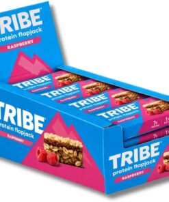 TRIBE High Protein Flapjack Frambuesa, 50 g – Barras saludables – Veganas, sin lácteos y sin gluten (paquete de 12 barras)