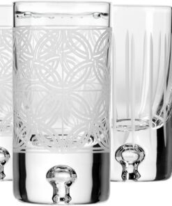 Krosno – Vasos para vodka, licor y licores caseros de 50 ml, juego de 6 piezas – Cristal – 2 diseños de corte – Hechos y tallados a mano – Colección Saga – Ideal como regalo