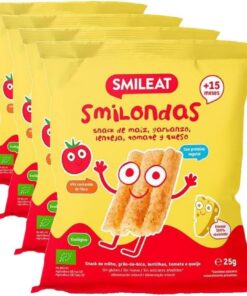 Smileat Smilondas | Snack Ecológico de Maíz, Garbanzo, Lenteja, Tomate y Queso | Para Bebés desde 15 Meses | Horneadas con Ingredientes Reales| Alternativa para una Merienda | 1 x 25g (Paquete de 4)