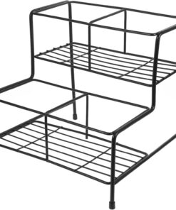 SOLUSTRE Portabotellas de Jarabe de Hierro Negro, Rejilla para Jarabe, Organizador Multiusos, para Especias y Acondicionador, para Cocina y Baño