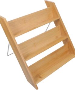 jojofuny Especiero de Bambú de 3 Niveles, Estante Organizador Escalonado de 36x27x5,5cm, Color Caqui, para Botes de Especias y Botellas, Cocina y Baño
