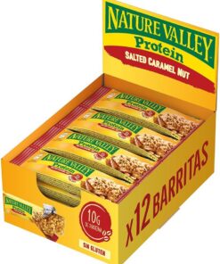 Nature Valley Protein, Barritas de Caramelo Salado y Frutos Secos con 10g de Proteína, Sin Gluten, Apto para Vegetarianos, 12x40g