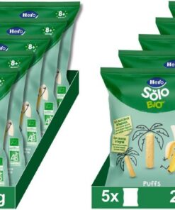 Hero Solo Bio, Snack Infantil Ecológico, Puffs de Maíz Avena y Plátano, Sin Aditivos Ni Sal Añadida, Apto Desde 8 Meses, 25g x 5uds (Paquete de 2)