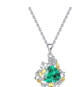 Collar Nuevo pudín de arroz Chino 1.8ct Nano Ruso Esmeralda simulada 925 Colgante de Plata esterlina para Mujer 45 cm joyería