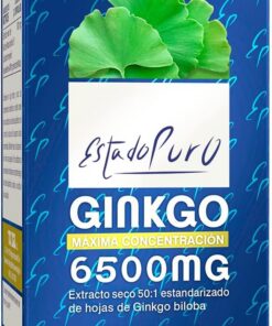 Ginkgo Biloba Estado Puro 6500mg | Extracto Estandarizado y Máxima Concentración | 24% de Flavonoides y 6% de Terpenos | Memoria y Concentración + Circulación | 40 Cápsulas de Tongil