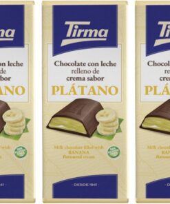 Tirma Tableta de Chocolate con Leche Rellena de Crema Sabor Platano, 110g - Chocolate Cremoso con Relleno de Menta, Perfecto para Postres y Snacks (Paquete de 3)