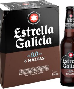 Estrella Galicia 0,0-6 Maltas, Cerveza Sin Alcohol, 6 Botellas x 25 cl | Sin Alcohol, Seis Maltas, Notas a Caramelo y Café, Aroma a Maltas Tostadas, 0% Volumen de Alcohol