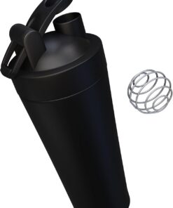 NUMAN Mezclador de proteínas, botella agitadora de acero inoxidable duradera con bola mezcladora de metal, botella de proteína con tapa de rosca antigoteo, 750 ml