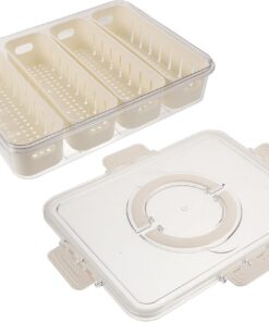 STOBAZA Contenedor de Refrigerador Transparente, Caja de Almacenamiento Portátil Pet Reutilizable, Compartimentos Divididos, Cierre Hermético, Tapa y Asa, para Frutas y Especias,