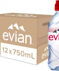 Evian 61287, Agua Mineral Natural con Tapón Sport, 75 cl, 12 Unidades