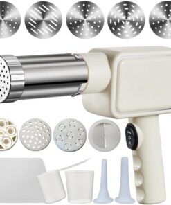 Máquina eléctrica de pasta, máquina de mano para hacer pasta, máquina de fideos inalámbrica todo en uno, con moldes moldeadores y cortador, color blanco