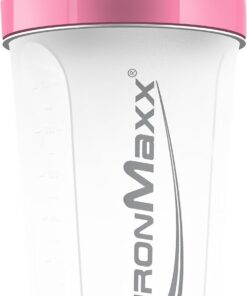 IronMaxx Protein Shaker - 700ml Blanco Helado/rosa | Agitador de proteínas | Tapón de rosca, tamiz, escala | Sin DEHP, hermético, lavable