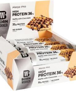 Born Winner Barra de proteínas Mega Pro – WAFFLE CHOCO 12 x 85 g tiene 31 g de proteína, sin azúcar añadido de gran tamaño
