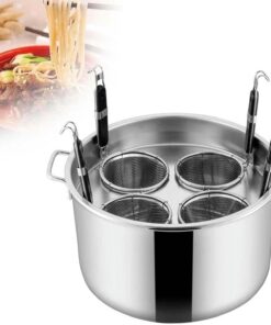 SAeWare Olla de pasta comercial, caldera de fideos de acero inoxidable de 5 agujeros con cesta coladora, olla de cocina pesada para uso doméstico y restaurante, 4 agujeros