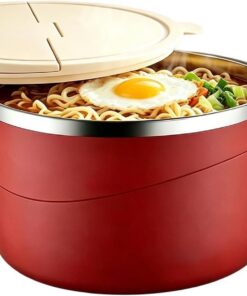 Tazón De Fideos Taza Antiquemaduras De 1200 Ml Con Tapa Y Asa | Tazones de Cocina con Revestimiento Interior de Acero Inoxidable Para Fideo, Pasta, Avena, Cocina, Dormitorio, Oficina Y